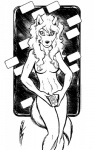 anthro canid canine canis convenient_censorship covering covering_crotch covering_self female hair hair_covering_breasts joe_rosales mammal monochrome nipples nude solo wolf
