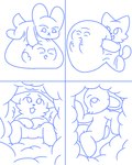 2_version_vore ahegao anthro belly_on_ground duo female female/female looking_pleasured male male/female male/male oral_vore vore willing_pred willing_prey nikoransfw ych_(character) domestic_cat felid feline felis lagomorph leporid mammal rabbit 4:5 blue_and_white hi_res monochrome