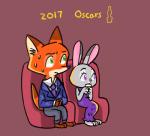 2017 3_toes :3 academy_awards animated anthro barefoot bodily_fluids bottomwear brown_body brown_fur canid canine chair clothed clothing container cup dipstick_ears dipstick_tail disney dress drinking_glass duo feet female fox fully_clothed fur furniture glass glass_container glass_cup green_eyes grey_body grey_fur heartbeat holding_container holding_cup holding_object inner_ear_fluff judy_hopps lagomorph leporid long_ears male mammal markings multicolored_body multicolored_ears multicolored_fur multicolored_tail necktie nervous nick_wilde orange_body orange_fur pants protruding_heart purple_eyes rabbit red_fox short_playtime simple_background sitting sweat tail tail_markings toes toony true_fox tuft two_tone_body two_tone_fur weketa white_body white_fur wine_glass zootopia