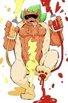 abs anthro eyewear food hot_dog hot_dog_bun humor ketchup male muscular muscular_anthro muscular_male mustard nipples pawpads pecs solo sunglasses doggiemonkey canid canine canis domestic_dog mammal 2:3