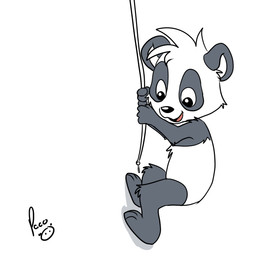 anthro climbing fur glistening glistening_eyes grey_body grey_fur happy head_tuft logo male nude open_mouth open_smile red_tongue rope side_view simple_background smile solo tongue tuft white_body white_fur young young_anthro young_male pandapaco parinton bear giant_panda mammal 2014 artist_logo hi_res signature