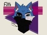 ambiguous_gender anthro black_body black_fur blue_body blue_fur fur geometric_background green_eyes pink_inner_ear simple_background solo white_body white_fur citrusseed canid canine mammal 4:3 headshot_portrait hi_res portrait