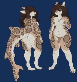 anthro black_lips breasts brown_hair butt female flaccid foreskin genitals gynomorph hair hair_over_eye intersex lips long_nails markings multicolored_body nipples nude nude_anthro nude_female orange_eyes penis shark_tail simple_background slightly_chubby slightly_chubby_anthro slightly_chubby_female solo spots spotted_body transparent_background chupapops eri_the_shark aquatic fish ground_shark leopard_shark shark triakid absurd_res alpha_channel hi_res trans_(lore) trans_woman_(lore)