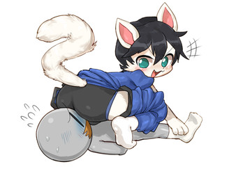 ambiguous_gender anthro asphyxiation black_clothing black_hair black_underwear blue_bottomwear blue_clothing blue_pants blue_shirt blue_topwear blush bottomwear bottomwear_down bulge butt clothed clothing duo facesitting femboy footwear fur green_eyes grey_body grey_skin hair kemono male male/ambiguous open_mouth open_smile pants pants_down partially_clothed raised_tail restrained shirt shota simple_background sitting_on_another smile socks tail taped_mouth topwear underwear white_background white_body white_clothing white_footwear white_fur white_socks young young_anthro hanuvo anon domestic_cat felid feline felis human mammal 2021