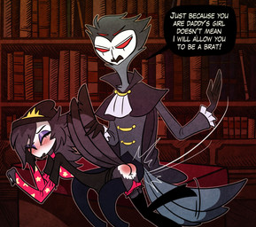 angry butt butt_slap clothed clothing dialogue embarrassed feathers female male otk panties panties_down partially_clothed punishment raised_tail red_eyes slap spanked_butt spanking spanking_mark speech_bubble tail text underwear underwear_down arkham-insanity hellaverse helluva_boss octavia_(helluva_boss) stolas_(helluva_boss) avian bird demon english_text daughter_(lore) father_(lore) father_and_child_(lore) father_and_daughter_(lore) parent_(lore) parent_and_child_(lore) parent_and_daughter_(lore)
