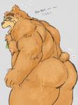 anthro belly blush brown_body brown_fur butt eyewear fur glasses heart_symbol male moobs nipples overweight overweight_anthro overweight_male simple_background solo text buta5kawa hamuga86 lifewonders tokyo_afterschool_summoners volos_(tas) bear mammal 2019 hi_res japanese_text