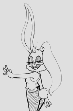 aged_up anthro breasts butt digit_ring female finger_ring jewelry looking_at_viewer medium_breasts one_ear_up ring solo wedding_ring yotomoe tiny_toon_adventures warner_brothers babs_bunny lagomorph leporid mammal rabbit 2020 black_and_grey hi_res monochrome