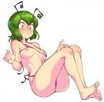 5_fingers 5_toes antennae_(anatomy) areola bikini blush bodily_fluids breasts clothing feet female fingers green_eyes green_hair hair nipples simple_background sitting solo swimwear tears toes two-piece_swimsuit wardrobe_malfunction white_background space_zin touhou wriggle_nightbug animal_humanoid arthropod arthropod_humanoid humanoid insect insect_humanoid