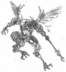 anthro beak claws holding_object holding_weapon machine melee_weapon open_mouth simple_background solo staff text thick_thighs toe_claws weapon white_background wide_hips wings that1cactus bionicle lego airwatcher avian bird robot english_text hi_res monochrome sketch