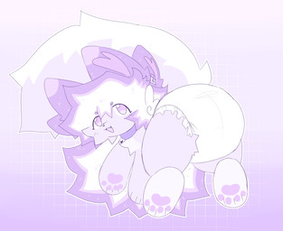 big_tail clean_diaper clothed clothing collar diaper ear_piercing ear_ring female looking_at_viewer open_mouth pawpads paws piercing purple_body purple_eyes ring_piercing simple_background solo tail wearing_diaper wayletuwu domestic_cat felid feline felis mammal hi_res