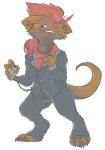 anthro anthrofied beelzemon_(artist) biped clock clothed clothing fan_character fully_clothed gael_the_scrafty generation_5_pokemon male necktie nintendo one_eye_closed pocketwatch pokemon pokemon_(species) pokemorph scrafty shy solo standing suit watch