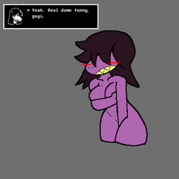anthro blush breasts covering covering_breasts covering_crotch covering_self embarrassed female nude nude_anthro solo solo_focus text ony_x2005 deltarune undertale_(series) susie_(deltarune) dinosaur lizard monster prehistoric_species reptile scalie 1:1 english_text hi_res
