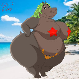 algae anthro barefoot belly big_breasts big_butt breasts butt feet female huge_breasts huge_butt huge_thighs obese obese_anthro obese_female overweight overweight_anthro overweight_female solo starfish_(accessory) starfish_bra thick_thighs gali_foxo dreamworks madagascar_(series) gloria_(madagascar) aquatic arthropod asterozoan common_hippopotamus crab crustacean decapod echinoderm hippopotamid malacostracan mammal starfish 1:1 absurd_res hi_res