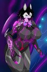 anthro armor claws energy_shield female futuristic_armor glowing glowing_armor looking_at_viewer science_fiction solo treniea alien canid canine canis domestic_dog husky mammal nordic_sled_dog spitz hi_res