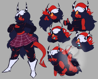 2_horns against_surface black_eyelids black_hair boots bottomwear cleavage_cutout clothing cutout expressions female footwear grey_background hair half-closed_eyes high_heeled_boots high_heels horn long_hair midriff narrowed_eyes on_glass pleated_skirt red_body red_skin shoes simple_background skirt solo spade_tail striped_horn stripes tail white_boots white_clothing white_footwear yellow_sclera skoombaboom hellaverse helluva_boss sallie_may_(helluva_boss) demon demon_humanoid humanoid imp trans_(lore) trans_woman_(lore)