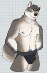 anthro arm_tuft belly biped black_clothing black_eyebrows black_jockstrap black_nose black_underwear body_hair brown_body brown_eyes brown_fur brown_nipples bulge checkered checkered_background clothed clothing elbow_tuft eyebrows fur grey_hair hair hands_behind_back happy_trail jockstrap jockstrap_only looking_at_viewer male male_anthro multicolored_body muscular muscular_anthro muscular_male navel nipples open_mouth partially_clothed partially_clothed_male pattern_background raised_eyebrow simple_background solo standing tan_body tan_fur topless tuft underwear underwear_only whiskers white_background white_body white_fur white_sclera unsafescapewolf echo_(series) echo_project the_smoke_room kane_dunbar canid canine canis mammal wolf 2024 digital_drawing_(artwork) digital_media_(artwork) hi_res portrait three-quarter_portrait