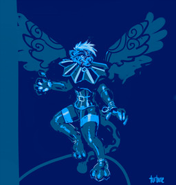 anthro blue_background bodysuit clothed clothing clown fur hair latex long_tail male markings muzzle_(object) muzzled simple_background skinsuit solo spots spotted_body spotted_fur tail text tight_clothing wings turbinedivinity felid leopard mammal pantherine 2014 digital_drawing_(artwork) digital_media_(artwork)