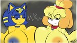 anthro big_breasts breast_squish breasts breasts_frottage duo female huge_breasts nipple_piercing nipples piercing squish lot_par animal_crossing nintendo ankha_(animal_crossing) isabelle_(animal_crossing) canid canine canis domestic_cat domestic_dog felid feline felis mammal 16:9 hi_res widescreen