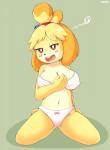 2019 absurd_res animal_crossing anthro biped black_nose blonde_hair blush bow_panties bow_underwear bra breasts brown_eyes canid canine canis clothed clothing domestic_dog female foxteru frilly frilly_bra frilly_clothing frilly_underwear fur hair hi_res isabelle_(animal_crossing) kneeling mammal navel nintendo open_mouth panties shih_tzu sitting solo toy_dog underwear underwear_only wariza white_bra white_clothing white_panties white_underwear yellow_body yellow_fur