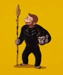 black_eyes brown_body brown_fur clothing costume fur looking_up male solo staff alex_solis curious_george_(series) planet_of_the_apes curious_george haplorhine mammal monkey primate