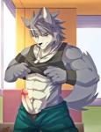 2013 abs anthro biceps big_muscles black_nose blush bulge canine clothing dog dog_tags erection fur grey_fur grey_hair hair humanoid_penis husky kouya_aotsuki male mammal morenatsu muscles necklace pants pecs penis pose presenting rabbity sheath shirt shirt_lift solo standing teeth toned underwear vest wristband
Rating: Explicit
Score: 13
User: Hardstyle_Chris
Date: February 12, 2014