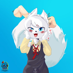 ahoge anthro bodily_fluids bulge clothing deep_penetration ear_penetration femboy fluffy fluffy_tail genital_fluids group hair leaking leaking_precum male male/male penetration penile penile_penetration penis_in_ear precum tail trio gnocchi kyopikoto kyopikoto_(kyopikoto) canid canine canis mammal wolf 1:1 hi_res