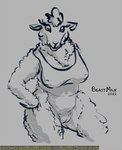 bra breasts clothing eyelashes female fur genitals hand_on_hip long_eyelashes looking_at_viewer pussy shaved shaved_pussy shirt solo topwear underwear vertical_bar_eyes wool_(fur) beastmilk bovid caprine mammal sheep full-length_portrait portrait signature