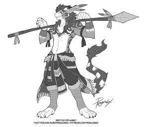 5_toes anthro arm_markings bottomwear claws clothed clothing feet finger_claws fur glistening glistening_eyes grin holding_melee_weapon holding_object holding_polearm holding_spear holding_weapon jewelry loincloth looking_at_viewer male markings melee_weapon midriff necklace pants paws polearm shoulder_markings simple_background smile solo spear standing tail toes weapon yoke_pose penguinexperience mythology alcepiade dragon felkin furred_dragon furred_scalie mythological_creature mythological_scalie scalie full-length_portrait monochrome portrait signature