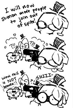 dialogue group gun not_furry open_mouth open_smile ranged_weapon smile text tongue tongue_out weapon clockstops3am conditional_dnp stonerobjectum object_shows animate_inanimate living_gun living_heart living_ranged_weapon living_weapon 2025 comic crossover english_text hi_res