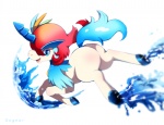 ambiguous_gender blue_eyes butt butt_focus feral fur hair horn looking_at_viewer quadruped red_hair simple_background solo tan_body tan_fur white_background dogear218 nintendo pokemon equid generation_5_pokemon keldeo keldeo_(resolute_form) legendary_pokemon mammal pokemon_(species) 2013