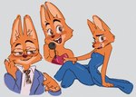 anthro blush clothing dress electronics eyewear female glasses looking_at_viewer microphone necktie simple_background sitting smug solo suit goshhhh dreamworks the_bad_guys diane_foxington canid canine fox mammal