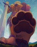 4_toes anthro armor barefoot blonde_hair brown_pawpads castle claws cloud day digit_ring feet foot_fetish foot_focus fur giga hair holding_melee_weapon holding_object holding_sword holding_weapon jewelry landscape_dwarfing low-angle_view macro male melee_weapon pawpads paws plant plantigrade raised_foot ring royalty sky solo stomping sword tail tail_tuft tan_body tan_fur toe_claws toe_ring toes tree tuft weapon yellow_body yellow_fur nommz balteus felid lion mammal pantherine 2020 4:5 digital_drawing_(artwork) digital_media_(artwork) hi_res