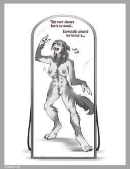 8_nipples anthro areola biped black_body black_fur border breasts breath dialogue digitigrade female fur fur_growth genitals grey_border growth hair human_to_anthro looking_at_own_hand mid_transformation mirror mirror_reflection motion_lines multi_nipple nipples nude open_mouth panting paws reflection simple_background snout solo species_transformation standing supernumerary_nipples tail text tongue transformation vulva white_background strawberrytfs 2024 artist_name english_text greyscale monochrome shaded