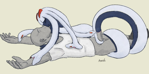 animal_genitalia arm_bite balls bdsm bite blue_body bondage bottomless bound cloaca cloacal cloacal_penetration clothed clothing coiling_another duo eyes_closed female footwear genitals grey_body horizontal_cloaca kiss_on_lips kissing legs_tied living_hair looking_at_self lying male male/female mouth_closed nude on_back on_side partially_clothed penetration penile penile_penetration penis penis_in_cloaca pinned pinned_to_ground pseudo_hair red_eyes sex shirt shoes simple_background snake_hair t-shirt tail tail_cloaca tail_genitals text topwear unusual_anatomy unusual_tail white_body white_clothing white_fangs white_shirt white_topwear avariele european_mythology greek_mythology mythology palworld pocketpair anon gorgon human humanoid mammal pal_(species) reptile scalie snake venusa_(pal) 2026 artist_name colored digital_drawing_(artwork) digital_media_(artwork) hi_res shaded signature sketch
