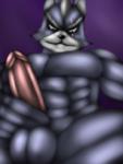 abs anthro balls biceps big_muscles blue_body blue_fur erection fur genitals humanoid_genitalia humanoid_penis male muscular muscular_anthro muscular_male pecs penis purple_background simple_background solo thevillager nintendo star_fox wolf_o'donnell canid canine canis mammal wolf cool_colors digital_media_(artwork)