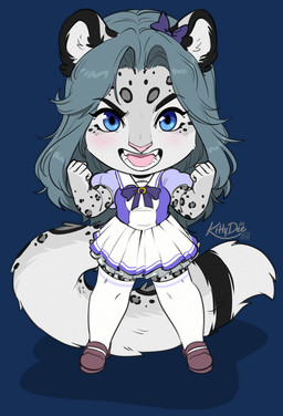 anthro biped border bottomwear breasts chibi clothed clothed_anthro clothed_female clothing female fingers front_view fully_clothed fully_clothed_anthro fully_clothed_female fur hair looking_at_viewer solo spots standing tail teeth tongue topwear transparent_border kittydee shinrai_(mizumi) felid feline mammal pantherine snow_leopard 2026 alpha_channel digital_drawing_(artwork) digital_media_(artwork) hi_res