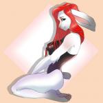 anthro big_breasts breasts clothing female fur hair one-piece_swimsuit paws red_hair simple_background solo swimwear nastynatalie lagomorph leporid mammal rabbit 1:1 2016