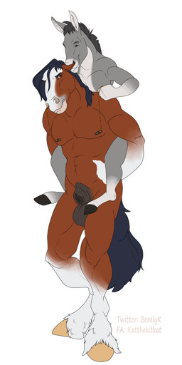 animal_genitalia anthro anthro_on_anthro balls barbell_piercing bdsm carrying_another dominant dominant_male duo genitals larger_male male male/male master muscular muscular_anthro muscular_male muscular_sub nipple_barbell nipple_fetish nipple_piercing nipple_play nipples penis penis_tip petplay piercing piggyback ponyplay roleplay sheath size_difference slave smaller_male submissive submissive_male katthekitkat asinus donkey equid equine horse mammal 1:2 hi_res
