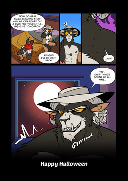 anthro bedroom bite bite_mark clothing dialogue_box full_moon growth hat hat_only headgear headgear_only headwear headwear_only holiday_message holidays horizontal_pupils looking_at_viewer magic male mid_transformation moon mostly_nude muscle_growth nipples pirate_hat pupils shoulder_bite speech_bubble tail tail_motion tailwag text transformation transformation_through_sex tusks thekinkybear halloween mythology logan_bern_(thekbear) oswald_eastwood_(thekbear) bernese_mountain_dog bovid canid canine canis caprine domestic_dog goat mammal molosser mountain_dog mythological_canine mythological_creature swiss_mountain_dog werecanid werecanine werecreature werewolf absurd_res comic english_text hi_res