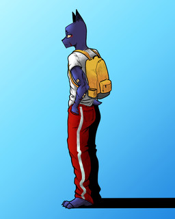 anthro backpack band-aid bandage clothing fur fur_markings male markings muscular paws scar shirt simple_background solo standing topwear track_pants grimdog701 chris_(grimdog701) canid canine canis domestic_dog felid feline hybrid mammal 4:5 hi_res