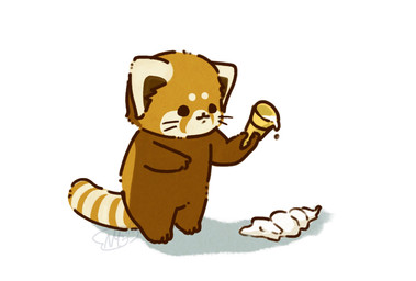 biped black_nose brown_body chibi dessert dot_eyes feral food ice_cream sad simple_background simple_eyes solo shi_nominmin ailurid mammal red_panda 2023 hi_res
