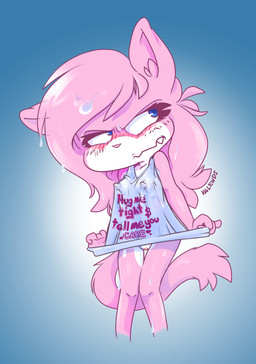 4_fingers anthro big_hair big_head blue_body blue_fur blush blush_lines bottomless bottomless_anthro bottomless_female clothed clothing embarrased_female embarrassed eyelashes fangs female fingers fur genitals hair looking_away multicolored_body multicolored_fur nipple_outline partially_clothed_anthro partially_clothed_female pink_body pink_fur pink_hair pink_nose pose shirt solo t-shirt teeth topwear vulva wet wet_t-shirt white_legs white_mouth scott_ramsoomair vglewds vg_cats aeris_(vg_cats) domestic_cat felid feline felis mammal absurd_res hi_res pinup