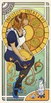 anthro apron art_nouveau blonde_hair blue_clothing blue_footwear blue_high_heels clothed clothing female footwear fully_clothed hair high_heels holding_plate horn legwear mucha pantyhose shoes side_view sitting smile solo comictf alice_lovage bovid bovine cattle mammal 1:2 digital_media_(artwork)