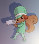 black_eyes brown_body brown_fur brown_hair clothing dress dryer female fur hair hair_dryer hat headgear headwear legwear solo stockings yamanokonza hanna-barbera secret_squirrel_show penny_squirrel mammal rodent sciurid