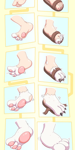 3_toes 5_toes anthro black_claws brown_clothing brown_footwear brown_sandals claws clothing feet female foot_focus foot_transformation footwear fur only_feet pawpads paws pink_pawpads raised_paw sandals shoe_burst shoes solo toes transformation transformation_sequence white_body white_fur phyrexianrevoker bandai_namco digimon the_succubus_hunt meri_(gatomon_form) meri_(the_succubus_hunt) digimon_(species) domestic_cat felid feline felis gatomon human mammal absurd_res hi_res