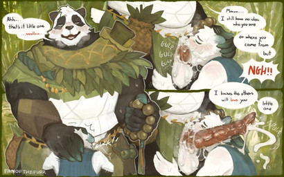 animal_genitalia animal_penis anthro anthro_on_anthro anthro_penetrated anthro_penetrating anthro_penetrating_anthro balls barazoku big_balls big_muscles big_penis blush bodily_fluids bottomwear bottomwear_aside breath cloak clothing clothing_aside command_to_swallow cum cum_in_mouth cum_inside cum_on_face dialogue duo ejaculation erection eyebrows eyes_closed fellatio fur genital_fluids genitals grass hand_on_head holding_object huge_penis leaf long_penis looking_pleasured male male/male male_penetrated male_penetrating male_penetrating_male musclegut muscular muscular_anthro muscular_male onomatopoeia oral oral_penetration orgasm outside penetration penile penile_penetration penis penis_in_mouth plant pubes pubes_on_face sex smile sound_effects speech_bubble standing text thick_penis tuft ursine_penis fanofthefurr afk_arena afk_journey lilith_games pang_(afk_journey) bear giant_panda mammal 16:10 2025 absurd_res english_text hi_res multiple_scenes signature widescreen