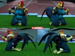 anthro avian_feet ball beak belly big_belly big_breasts big_butt blue_body bodypaint breasts brown_eyes butt clitoris digitigrade feathered_tail feathers feet female french_flag genitals kneeling looking_at_viewer nipples nude orange_body puffy_nipples pussy red_body slightly_chubby slightly_chubby_female soccer_ball soccer_field solo stadium tail talons thick_thighs toes white_sclera wide_hips yellow_body bambookat marguerite_(anthrofigurines) avian bird chicken galliform gallus_(genus) phasianid 3d_(artwork) 4:3 absurd_res digital_media_(artwork) hi_res