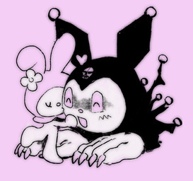 anthro big_feet big_hands bone chibi clothing creepy_cute disembodied_hand duo eyes_closed feet female female/female fingernails flower fool's_hat happy hat headgear headwear heart_symbol hood hug kissing nails pink_background plant semi-anthro simple_background size_difference skull smile white_body plastiboo onegai_my_melody sanrio kuromi my_melody demon lagomorph leporid mammal monster rabbit 2020 digital_drawing_(artwork) digital_media_(artwork) hi_res
