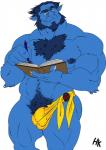 abs anthro beast_(marvel) biceps biped blue_body blue_fur blue_hair blue_nipples body_hair bulge chest_hair clothed clothing fur hair half_thong male marvel muscular muscular_anthro muscular_male nipples pecs pubes simple_background smile solo standing thong topless underwear white_background x-men yellow_eyes zombiehk