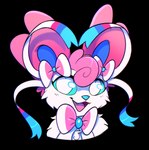 ambiguous_form ambiguous_gender blue_inner_ear blue_sclera cheek_tuft facial_tuft front_view fur no_pupils open_mouth open_smile pink_ears smile solo tuft white_body white_eyes white_fur bloominglynx nintendo pokemon eeveelution generation_6_pokemon pokemon_(species) sylveon absurd_res alpha_channel bust_portrait hi_res portrait